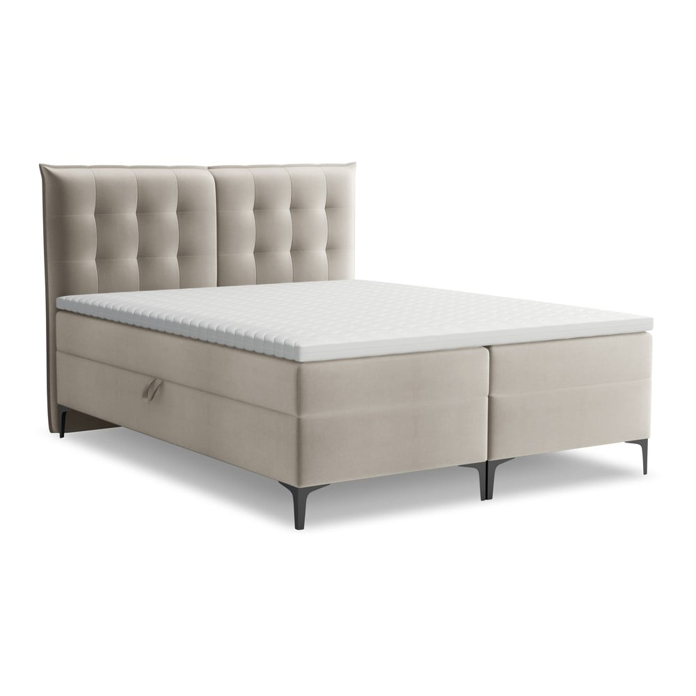 Szürkésbarna ágyneműtartós boxspring ágy 140x200 cm Mikana – Makamii