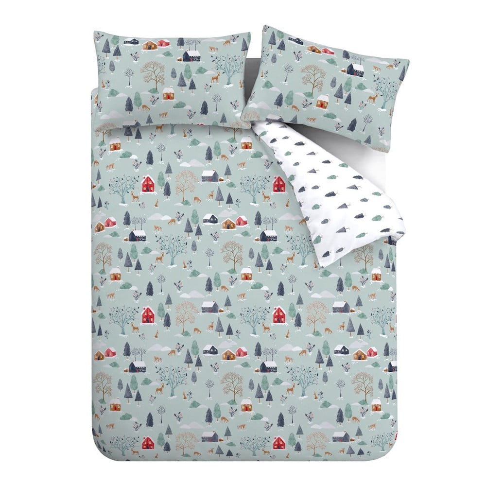 Szürkéskék kétszemélyes-hosszabbított flanel ágyneműhuzat 230x220 cm Winter Scene – Bianca