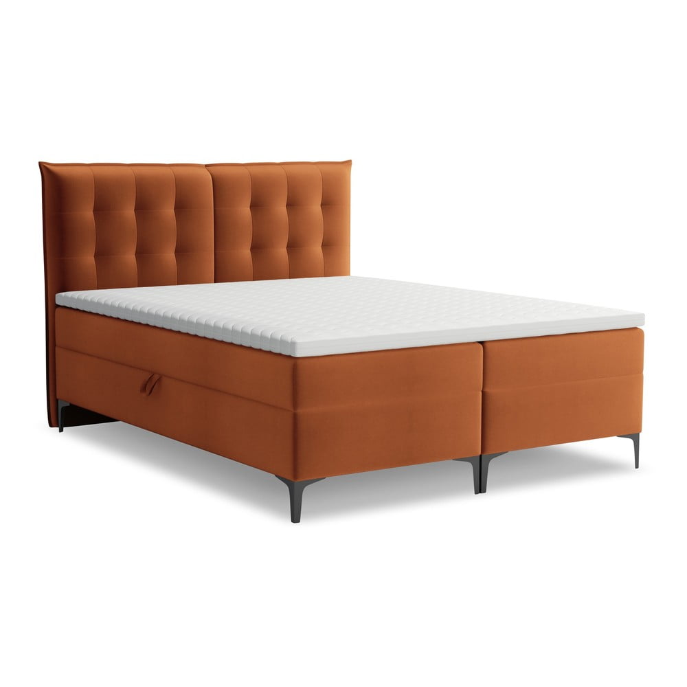 Terrakotta színű ágyneműtartós boxspring ágy 140x200 cm Mikana – Makamii