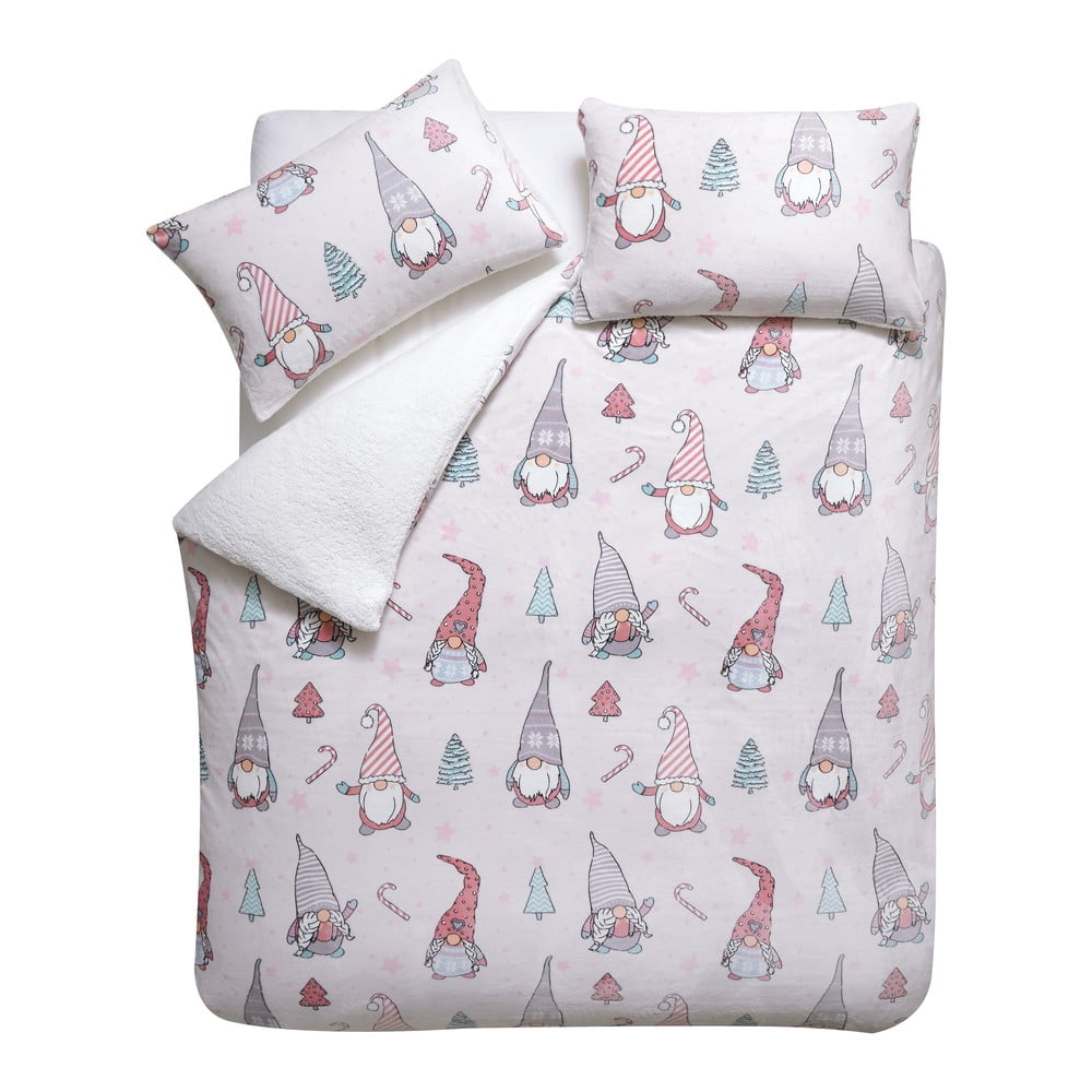 Világos rózsaszín egyszemélyes mikroplüss ágyneműhuzat 135x200 cm Festive Gnomes – Catherine Lansfield
