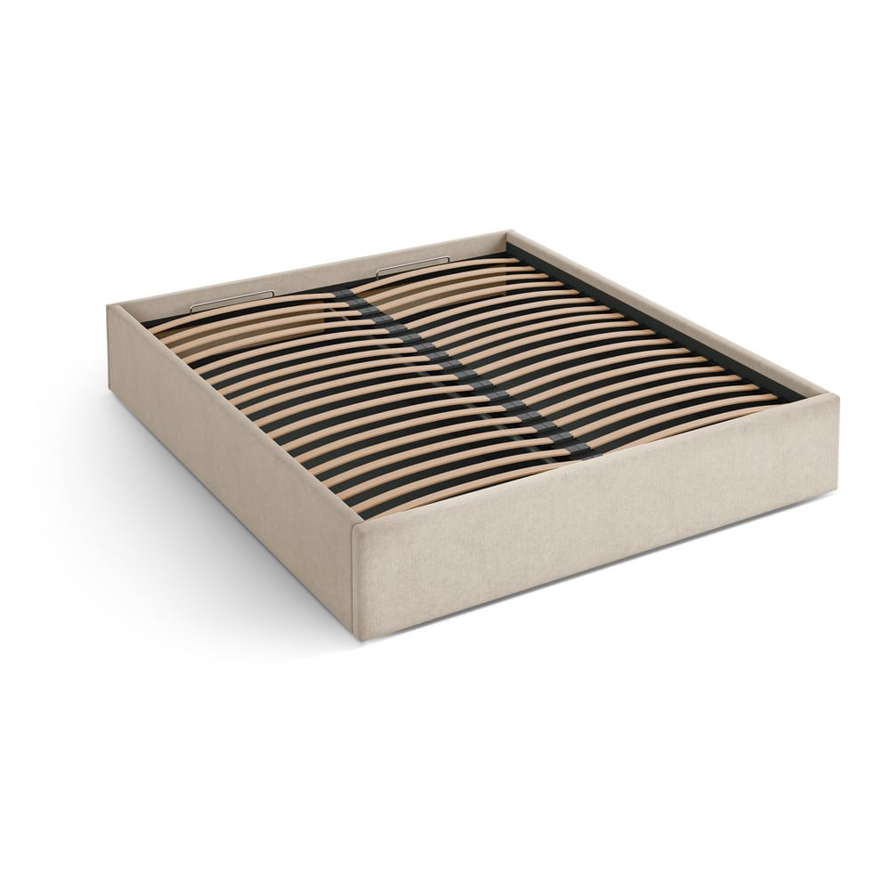 Világosbarna kárpitozott ágyneműtartós-ágytámla nélkül franciaágy ágyráccsal 140x200 cm Susan – Micadoni