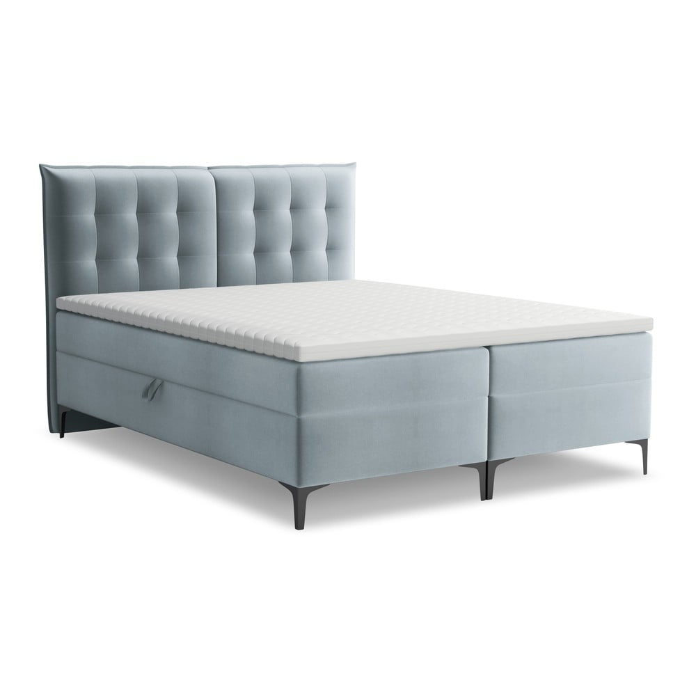 Világoskék ágyneműtartós boxspring ágy 180x200 cm Mikana – Makamii