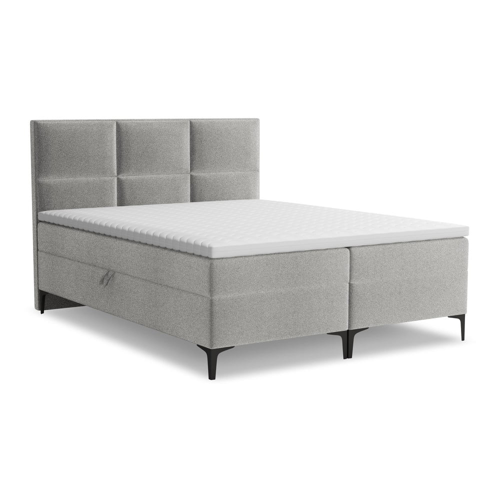 Világosszürke ágyneműtartós boxspring ágy 180x200 cm Pakalana – Makamii