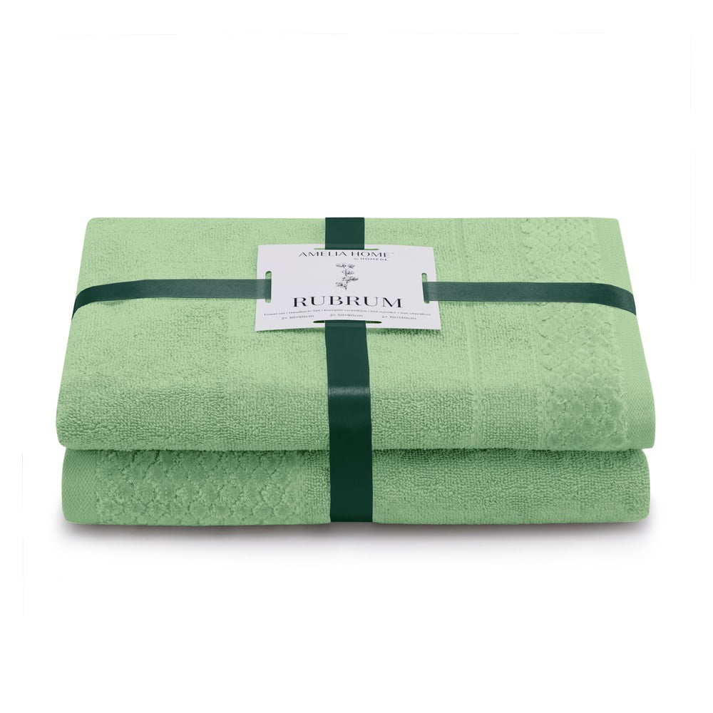 Világoszöld frottír pamut törölköző és fürdőlepedő készlet 2 db-os Rubrum – Restilo