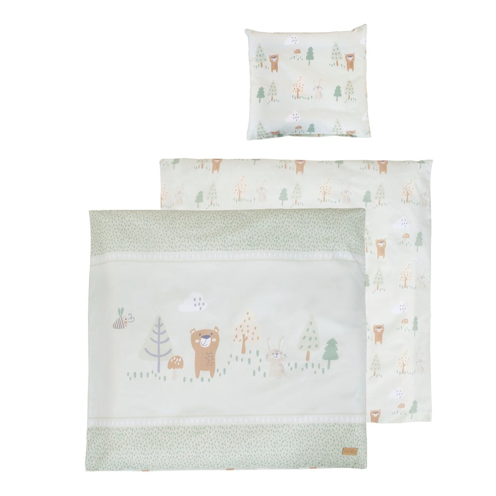 Világoszöld pamut gyerek ágyneműhuzat babaágyhoz 80x80 cm Woodland Buddies – Roba