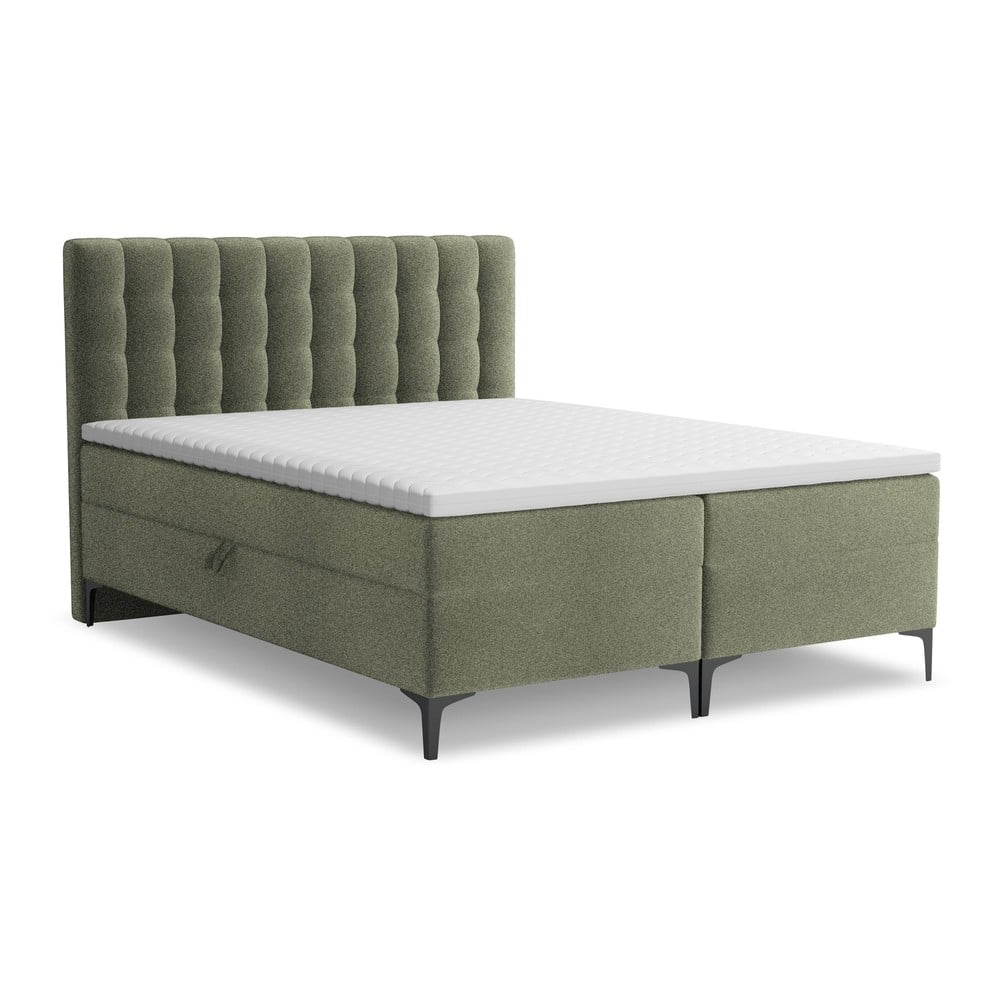 Zöld ágyneműtartós boxspring ágy 140x200 cm Puhala – Makamii