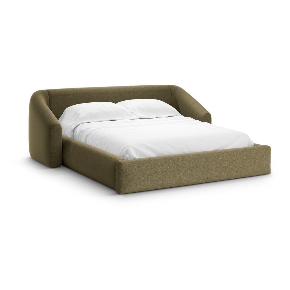 Zöld kárpitozott ágyneműtartós franciaágy ágyráccsal 200x200 cm Campi – Cosmopolitan Design