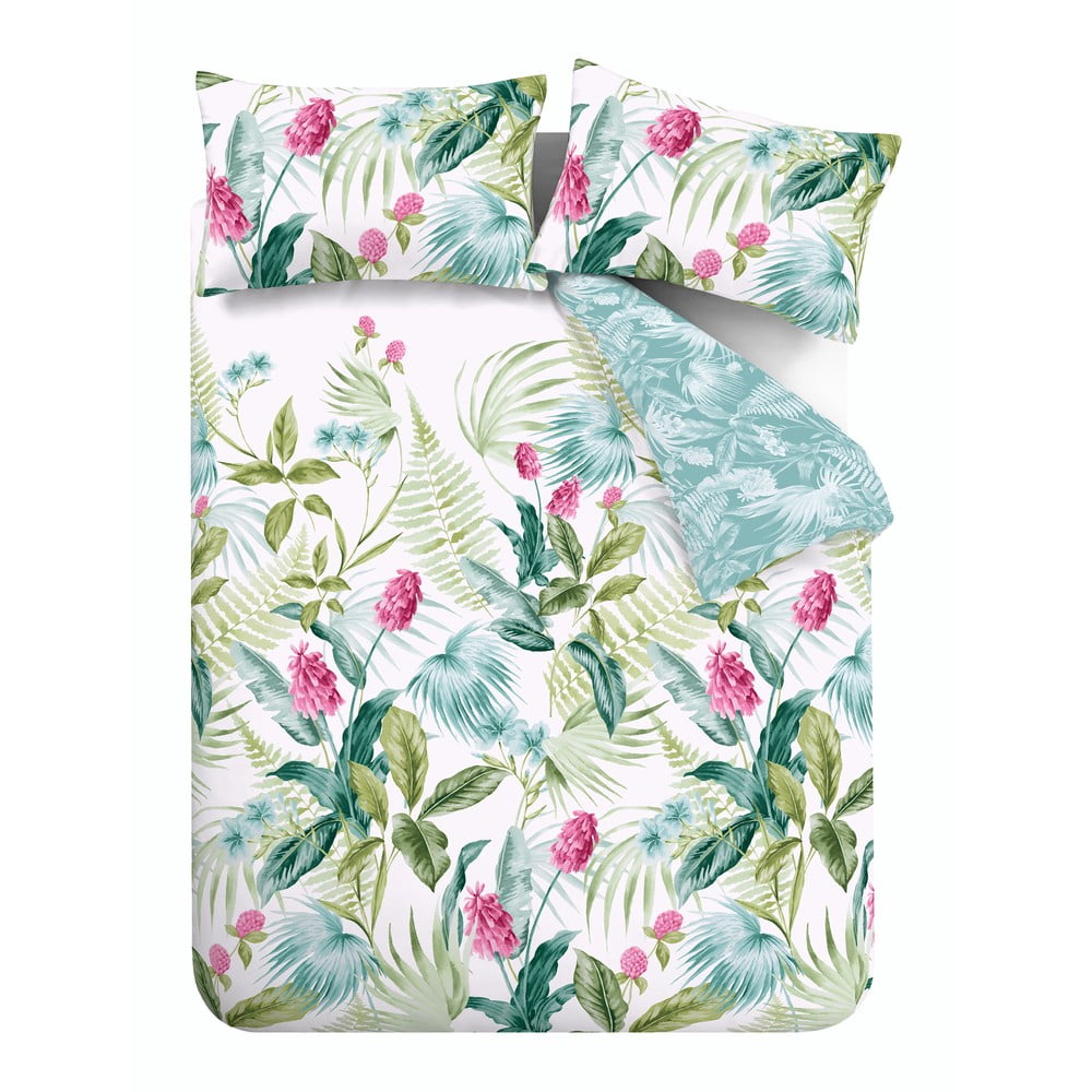 Zöld-kék egyszemélyes ágyneműhuzat 135x200 cm Aruba Tropical Floral – Catherine Lansfield