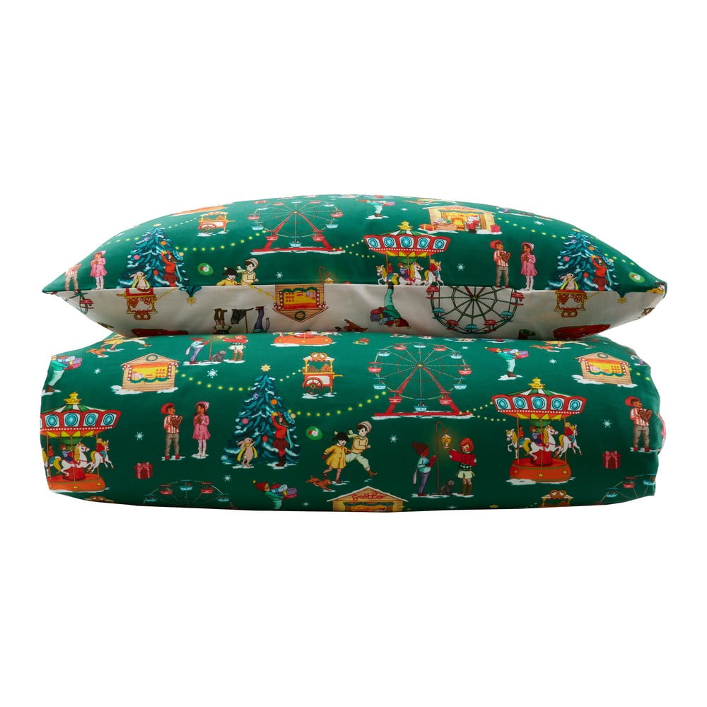 Zöld kétszemélyes pamut gyerek ágyneműhuzat 200x200 cm Christmas Fairground – Belle & Boo