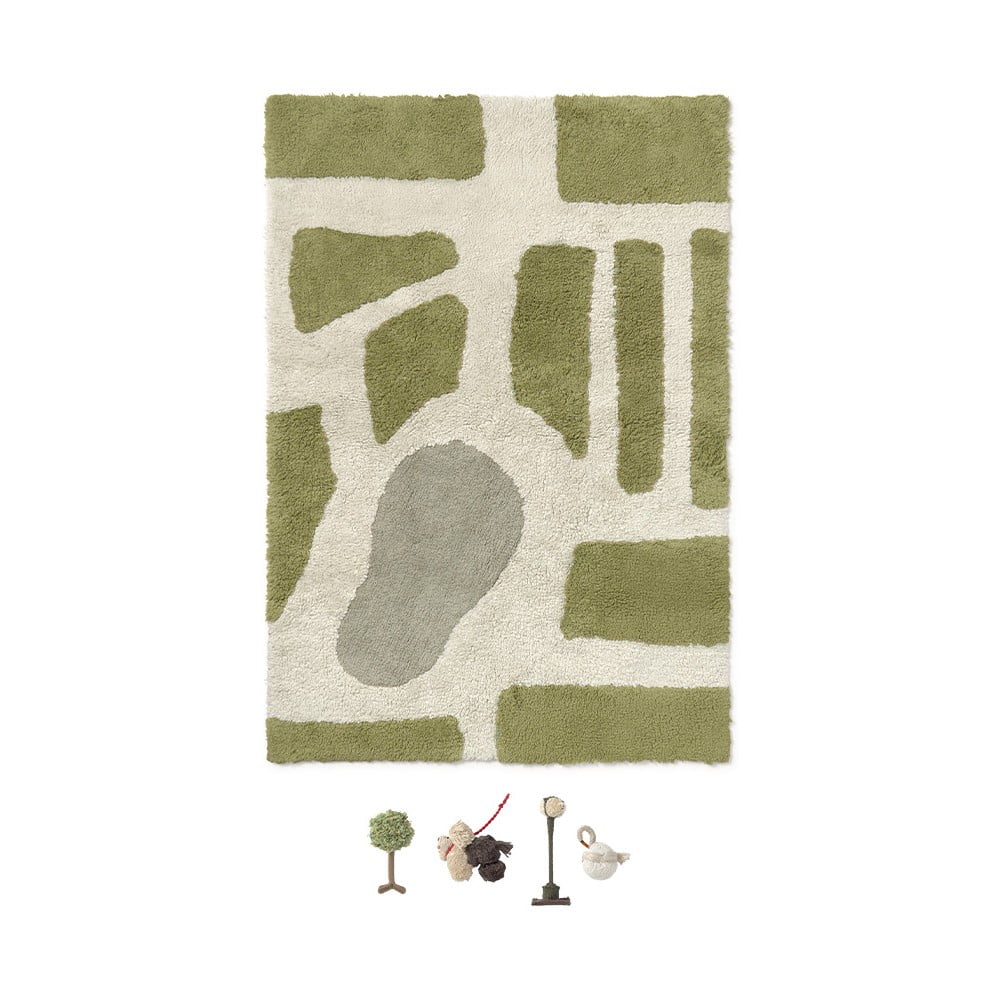 Zöld-krémszínű pamut gyerek játszószőnyeg 90x130 cm Hyde Park – Lorena Canals
