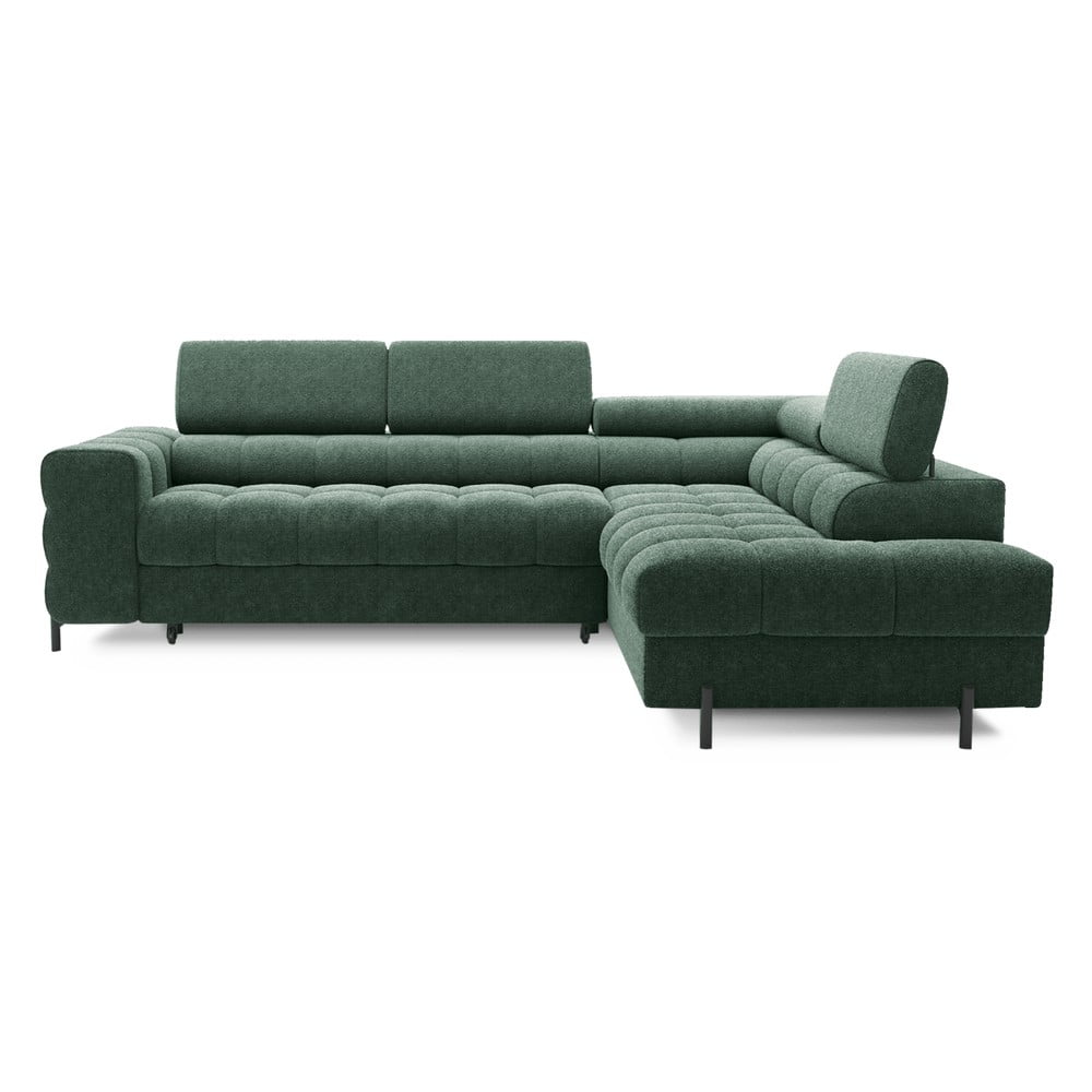 Zöld zsenília kinyitható-tárolóhelyes sarokkanapé (jobb oldali-L alakú) Ferucce – ELTAP