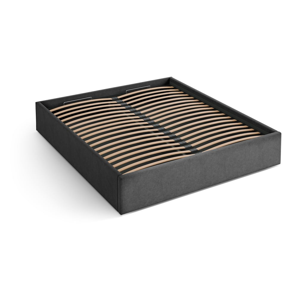 Antracitszürke kárpitozott ágyneműtartós-ágytámla nélkül franciaágy ágyráccsal 180x200 cm Susan – Micadoni