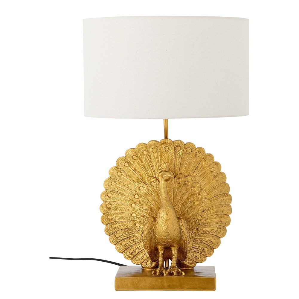 Aranyszínű asztali lámpa textil búrával (magasság 58