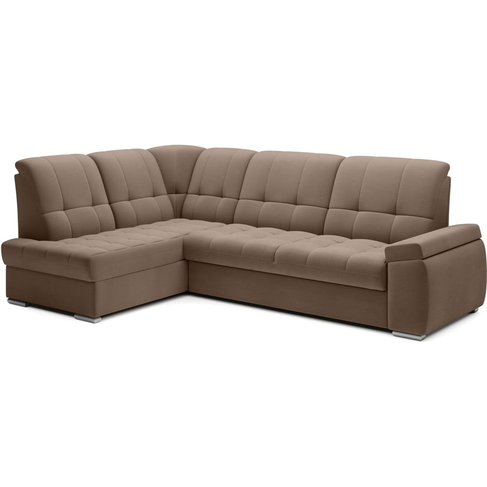 Barna bársony kinyitható-tárolóhelyes sarokkanapé (bal oldali-L alakú) Sado – ELTAP