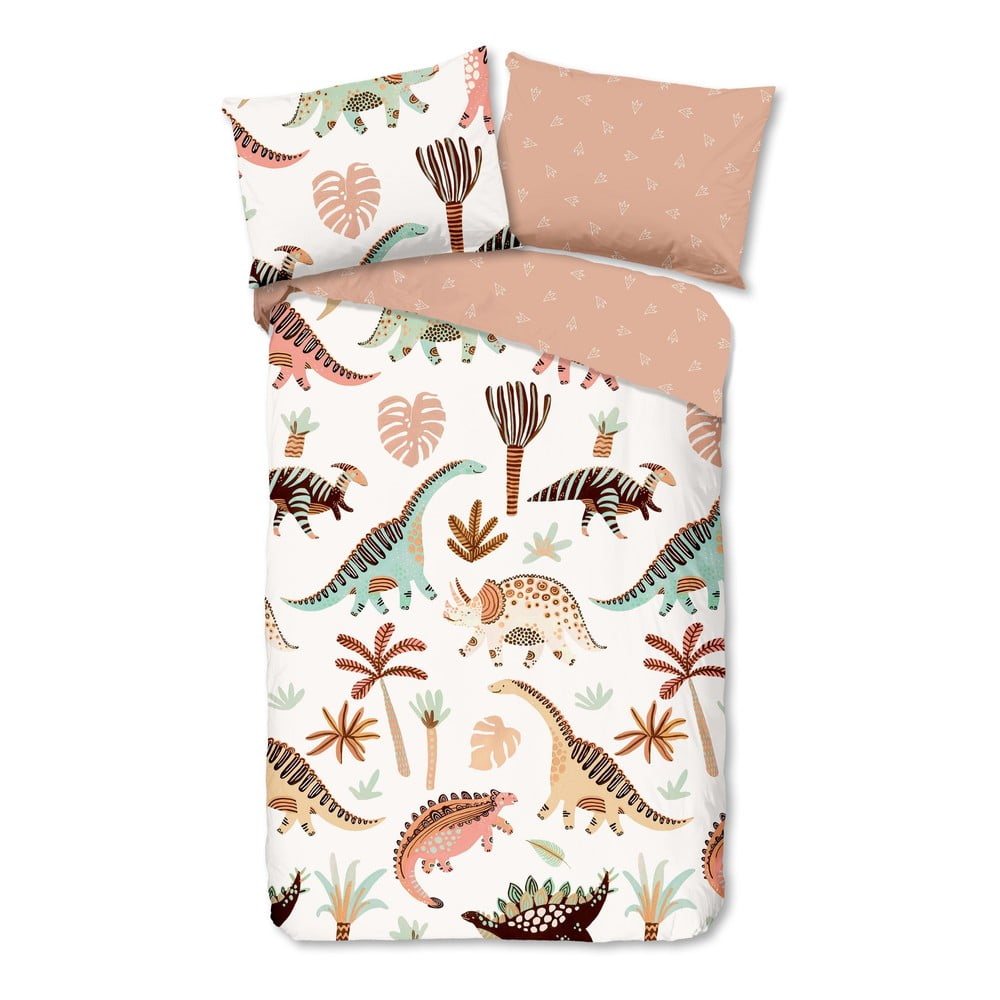 Barna-bézs egyszemélyes pamut gyerek ágyneműhuzat 140x200 cm Dino – Good Morning