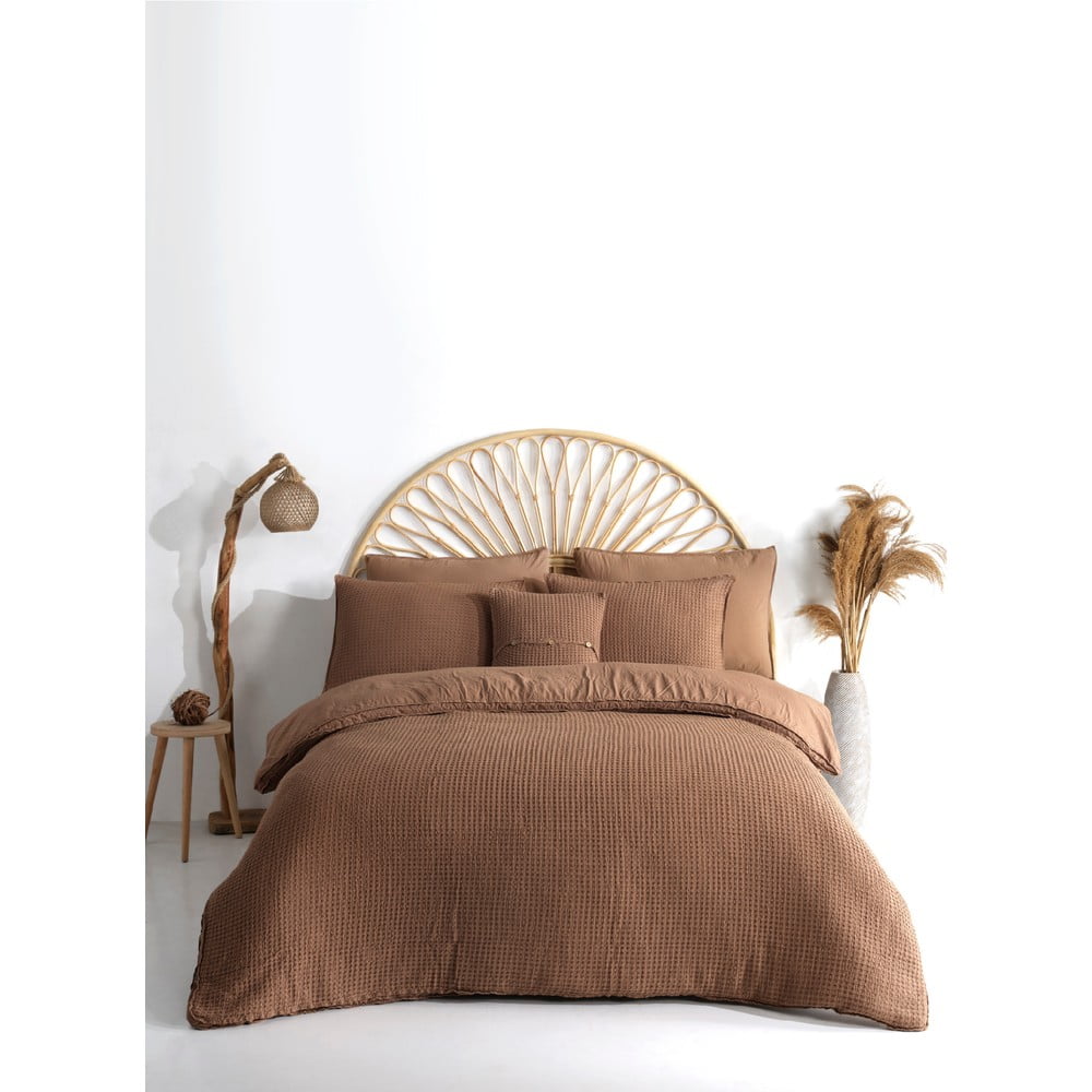 Barna egyszemélyes renforcé pamut ágyneműhuzat 140x200 cm Waffle Striped – Mila Home Luxury
