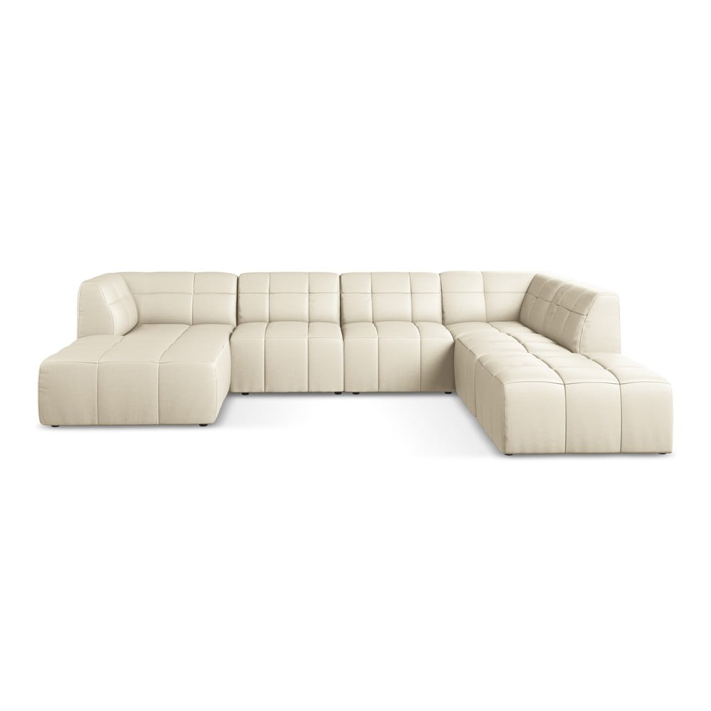 Bézs bőrutánzat (U alakú) sarokkanapé Aloha – Makamii