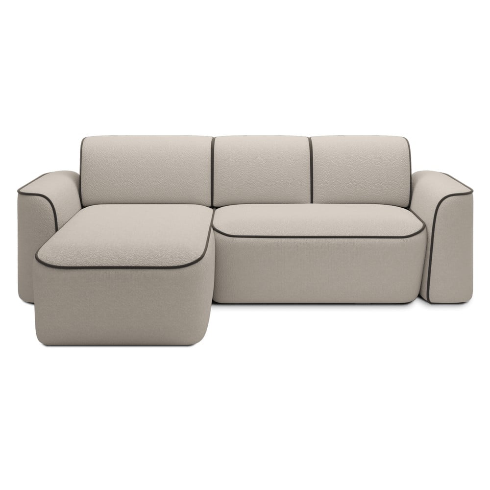 Bézs buklé sarokkanapé (bal oldali-heverő résszel) Ume – ELTAP
