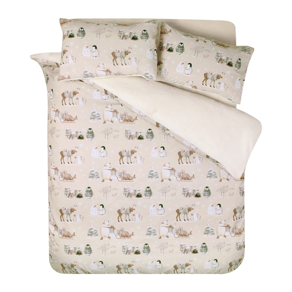 Bézs egyszemélyes mikroplüss ágyneműhuzat 135x200 cm Winter Friends – Catherine Lansfield