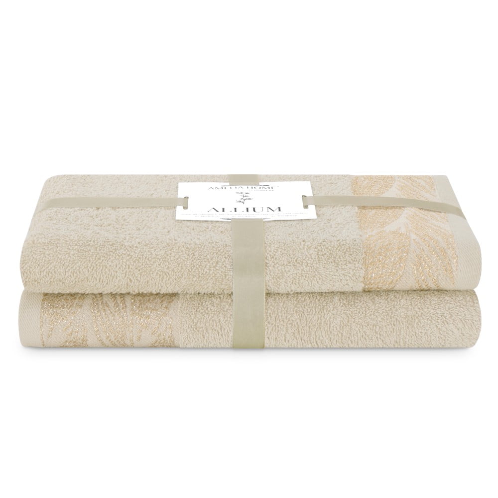 Bézs frottír pamut törölköző és fürdőlepedő készlet 2 db-os Allium – Restilo