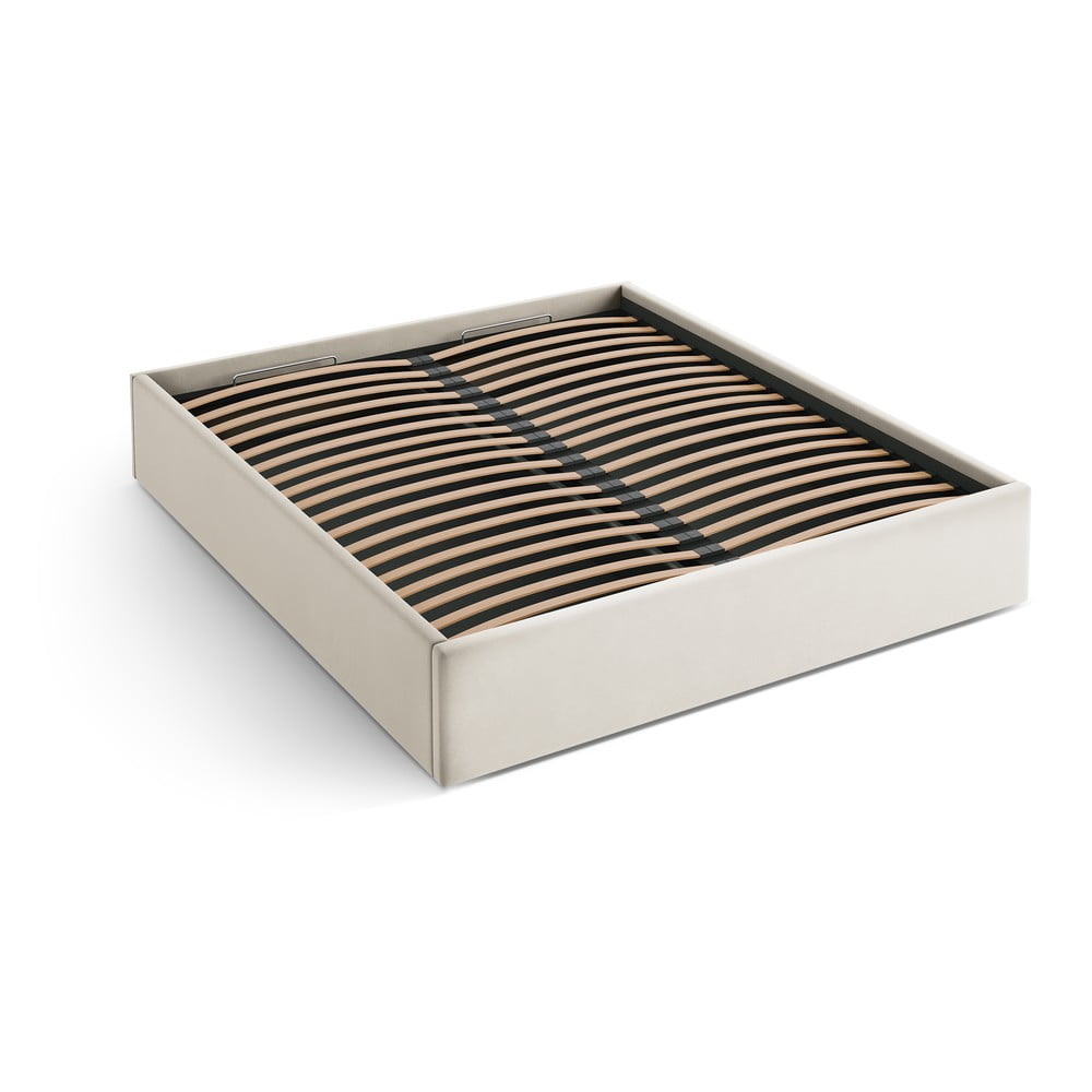 Bézs kárpitozott ágyneműtartós-ágytámla nélkül franciaágy ágyráccsal 180x200 cm Susan – Micadoni