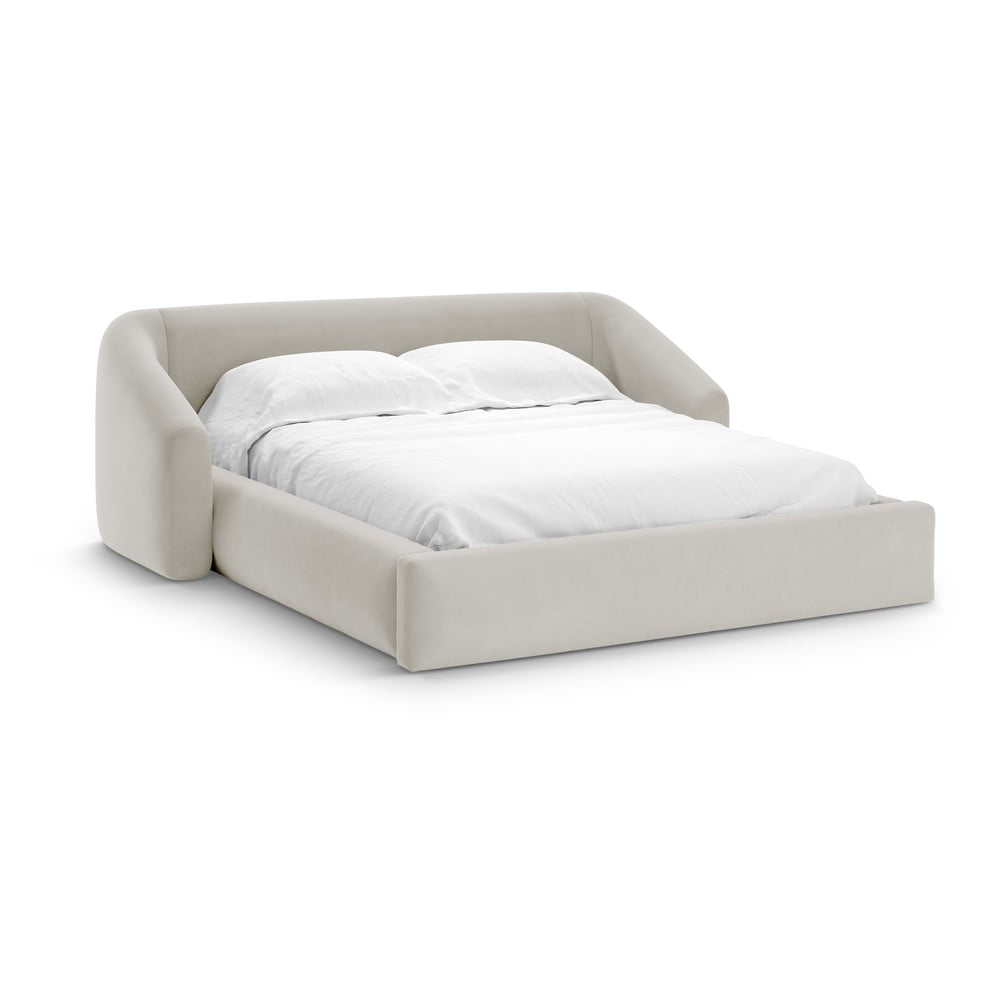 Bézs kárpitozott ágyneműtartós franciaágy ágyráccsal 180x200 cm Campi – Cosmopolitan Design