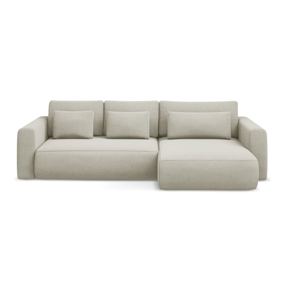 Bézs kinyitható-tárolóhelyes sarokkanapé (jobb oldali-heverő résszel) Kapua – Makamii