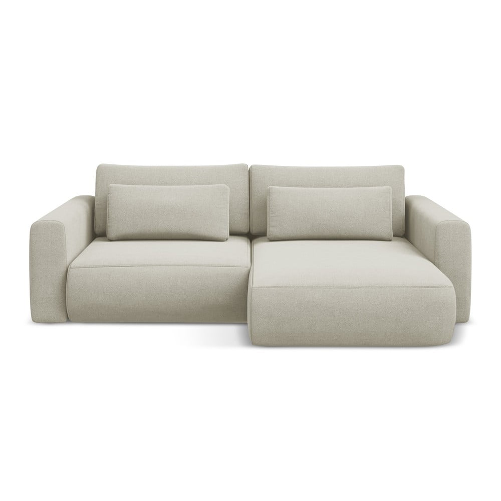 Bézs kinyitható-tárolóhelyes sarokkanapé (jobb oldali-heverő résszel) Kapua – Makamii