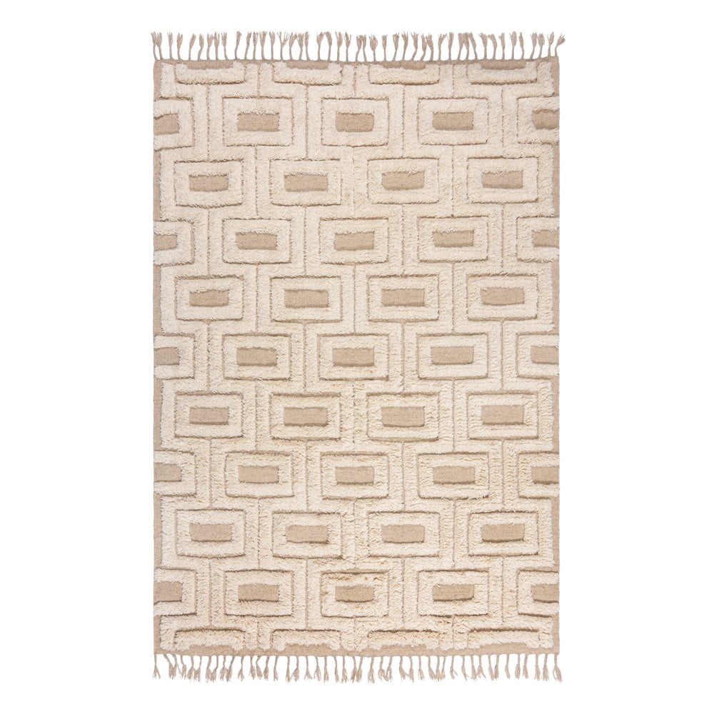 Bézs-krémszínű kézi szövésű gyapjú szőnyeg 120x170 cm Greek Key – Flair Rugs