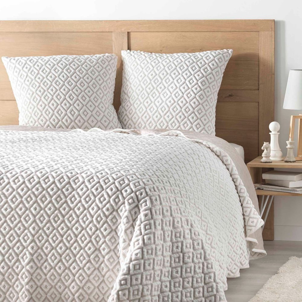 Fehér-bézs jersey ágytakaró és párnahuzat szett 240x260 cm Joana – douceur d'intérieur