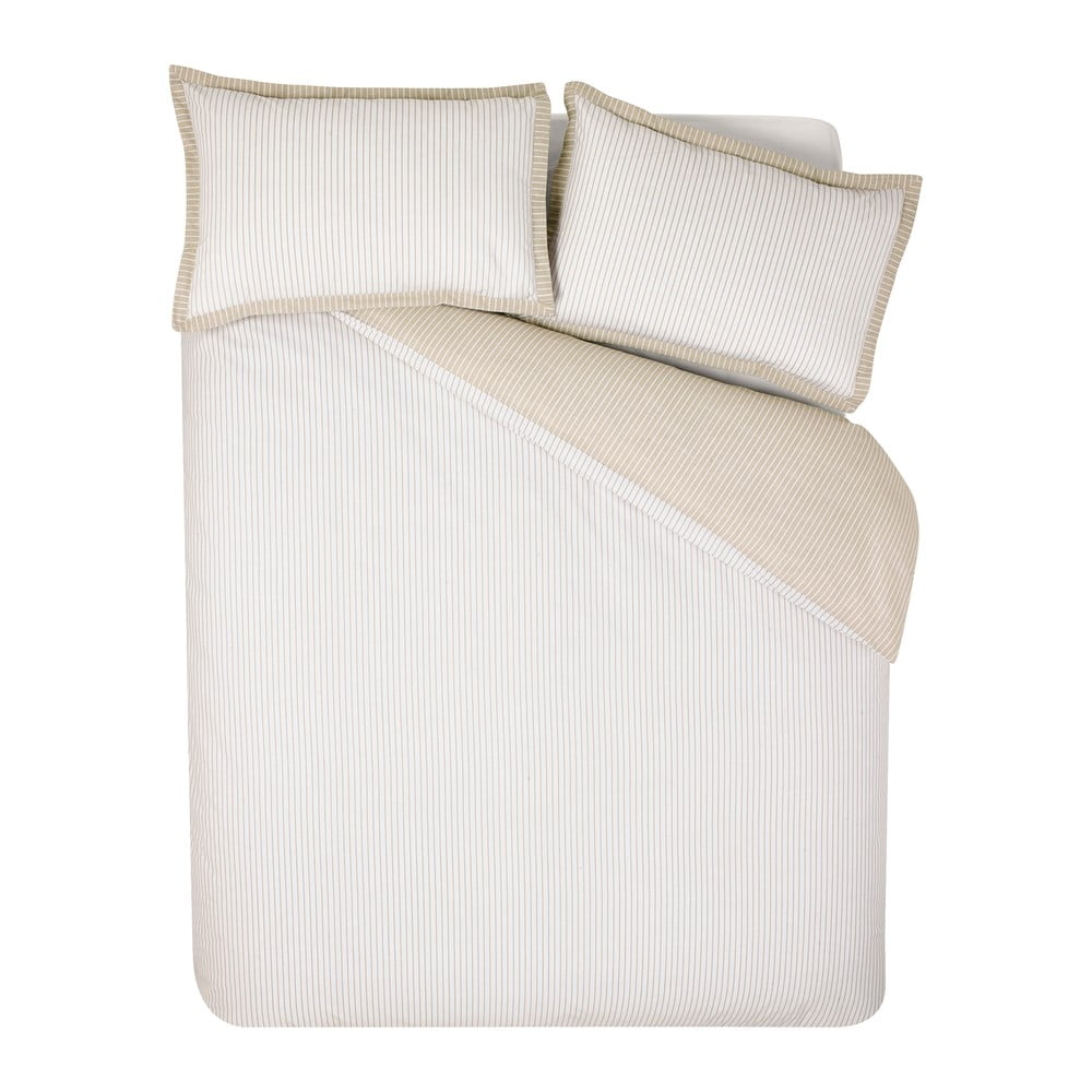 Fehér-bézs kétszemélyes ágyneműhuzat 200x200 cm Oxford Pinstripe – Catherine Lansfield