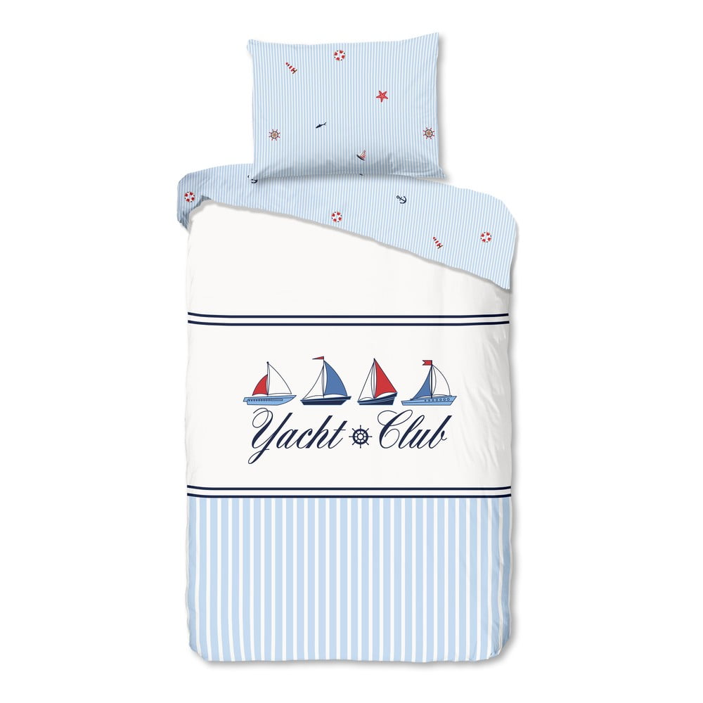 Fehér-kék egyszemélyes pamut ágyneműhuzat 140x200 cm Yachtclub – Good Morning