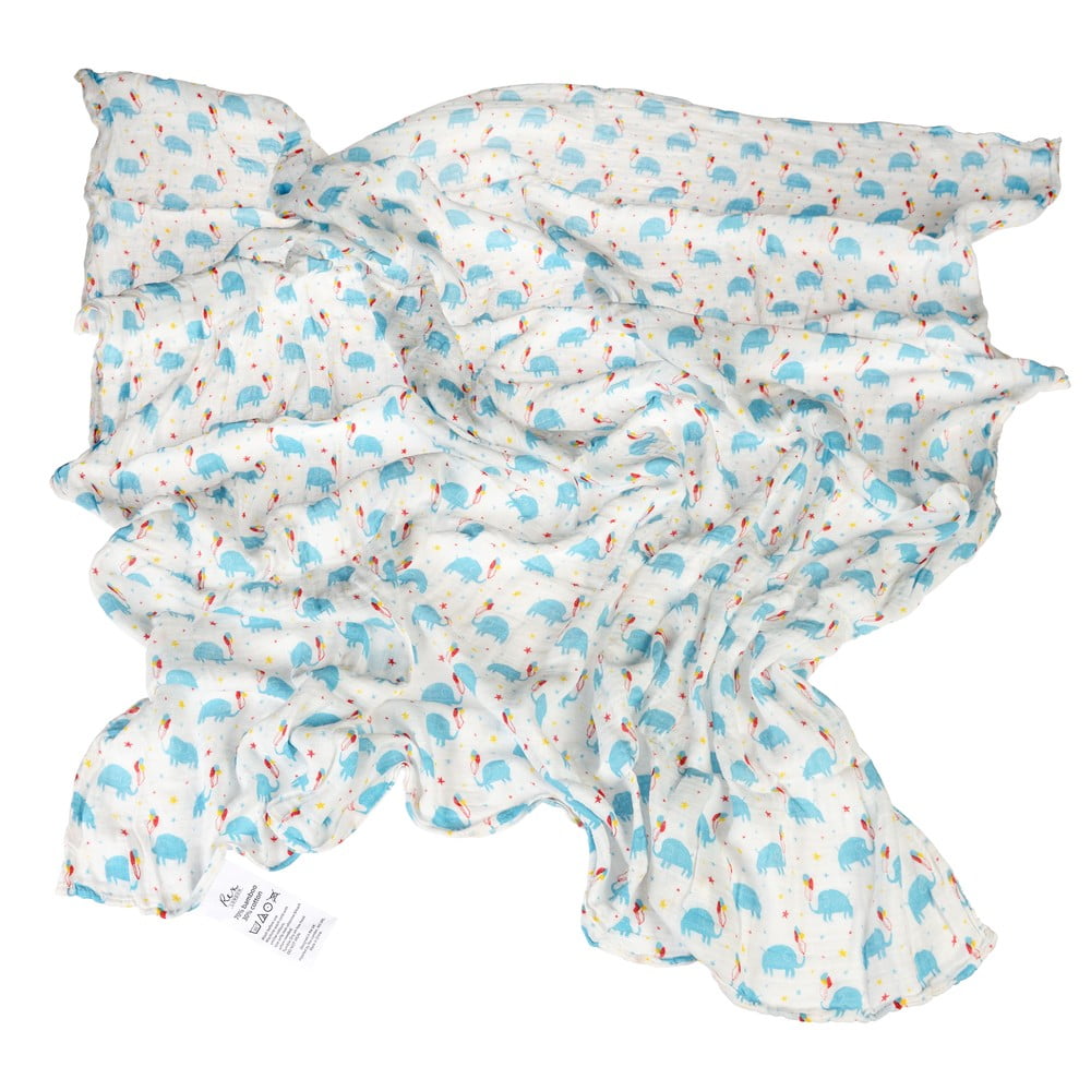 Fehér-kék muszlin pólya / gyerek takaró 120x120 cm Elephant Party – Rex London
