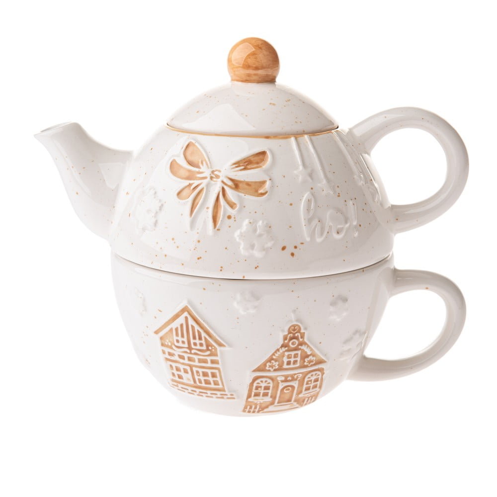Fehér kerámia teázó szett karácsonyi mintával Christmas cottage – Dakls