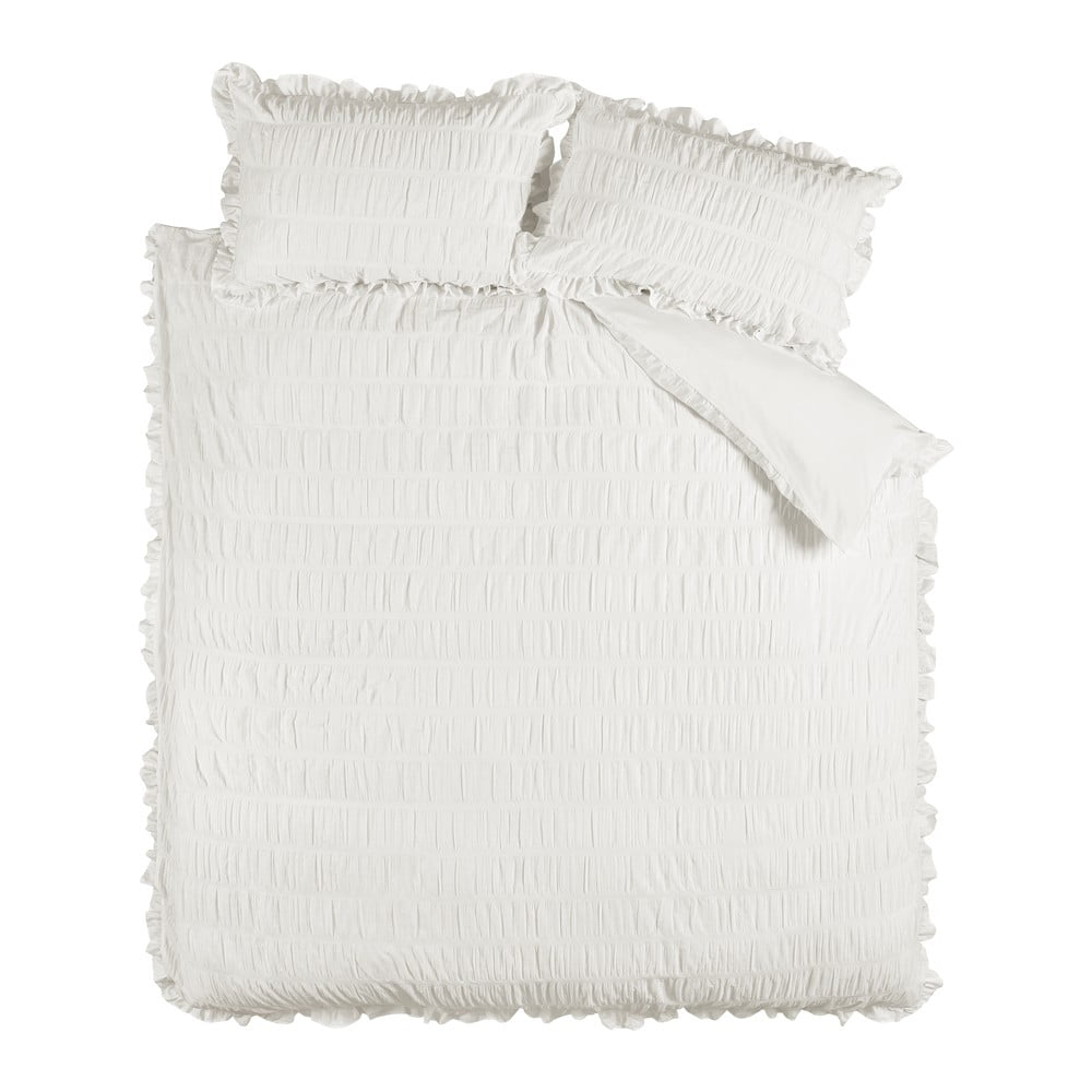 Fehér kétszemélyes-hosszabbított krepp ágyneműhuzat 230x220 cm Seersucker Frill – Catherine Lansfield