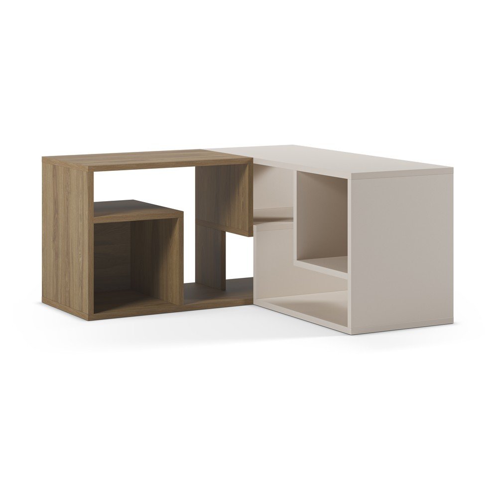 Fehér-natúr színű sarok TV-állvány tölgyfa dekorral 145x45x35 cm Glina – Marckeric