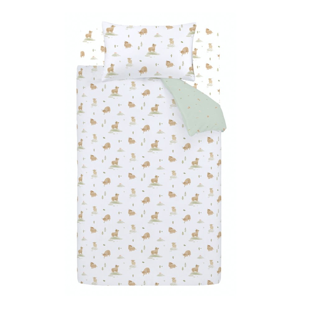Fehér-zöld kétszemélyes pamut gyerek ágyneműhuzat 200x200 cm Mini Moo Cow – Bianca