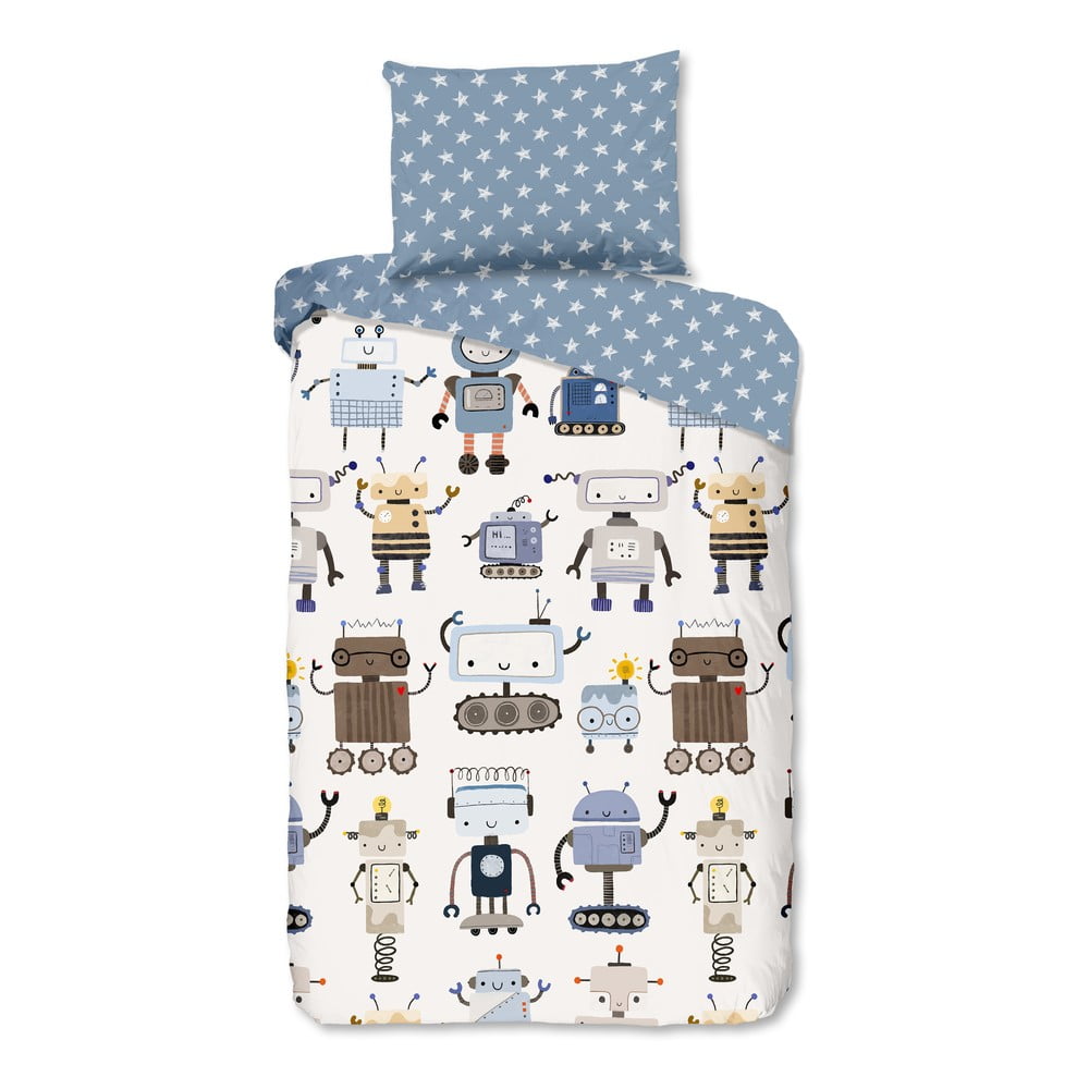 Kék-bézs egyszemélyes pamut gyerek ágyneműhuzat 140x200 cm Robo – Good Morning