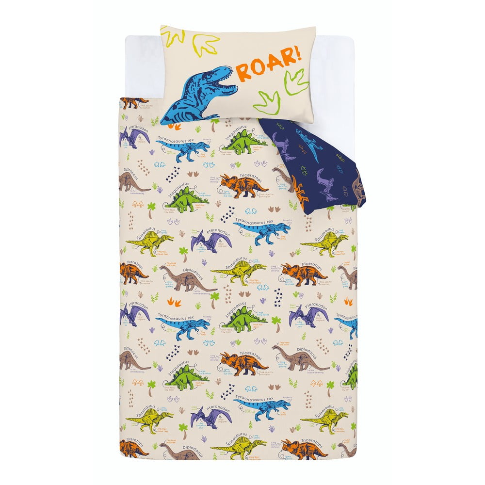 Kék-bézs kétszemélyes gyerek ágyneműhuzat 200x200 cm Prehistoric Dinosaurs – Catherine Lansfield