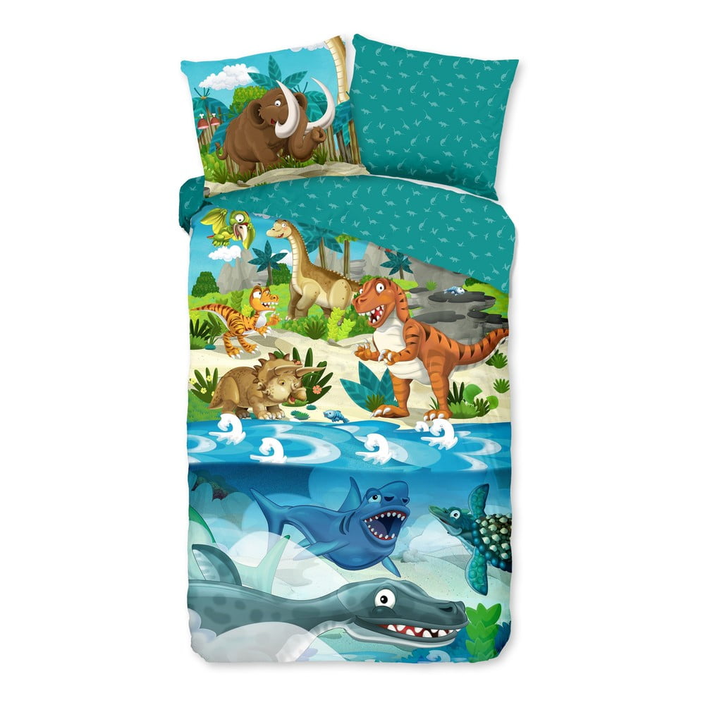 Kék egyszemélyes-hosszabbított pamut gyerek ágyneműhuzat 140x220 cm Prehistoric – Good Morning