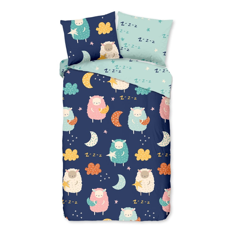 Kék egyszemélyes-hosszabbított pamut gyerek ágyneműhuzat 140x220 cm Sheep – Good Morning