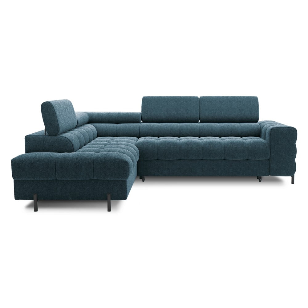 Kék zsenília kinyitható-tárolóhelyes sarokkanapé (bal oldali-L alakú) Ferucce – ELTAP