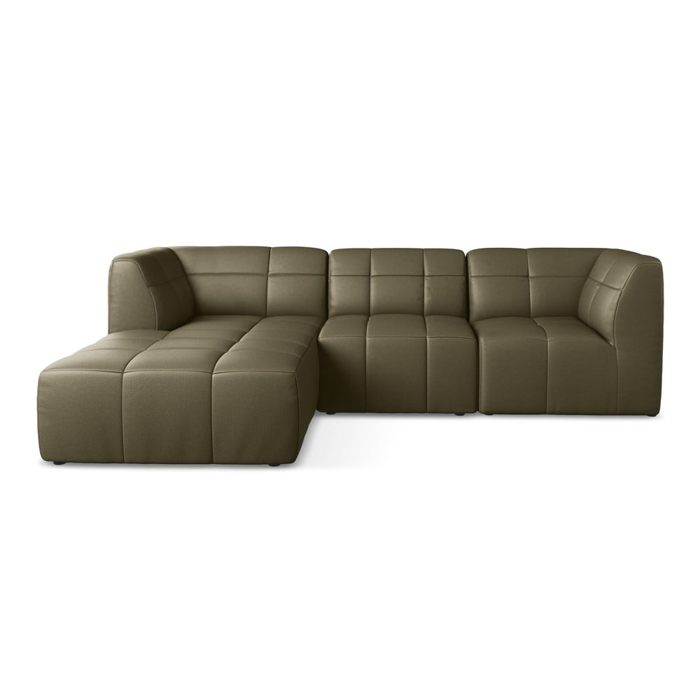 Khaki bőrutánzat sarokkanapé (bal oldali-heverő résszel) Aloha – Makamii