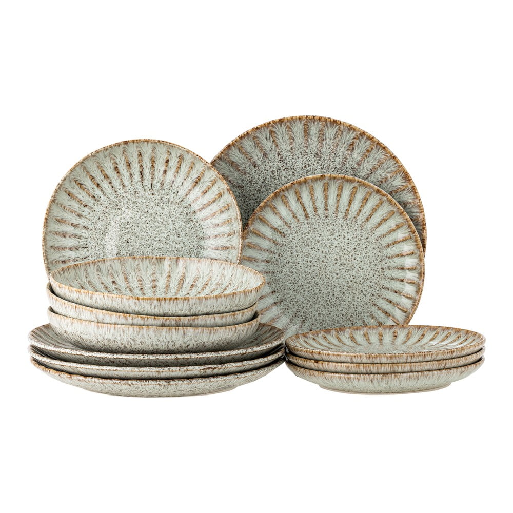 Kőedény étkészlet 12 db-os Fleur – Bloomingville