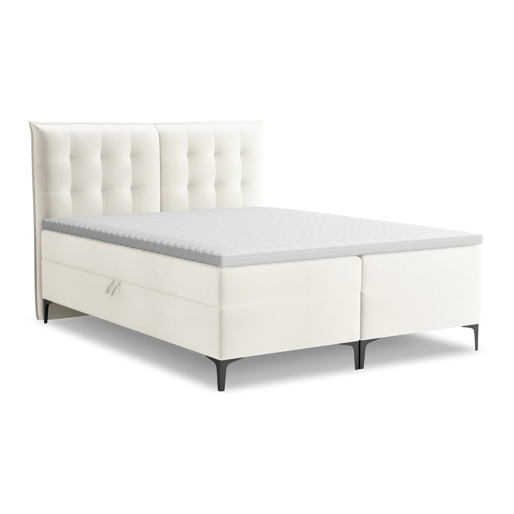 Krémszínű ágyneműtartós boxspring ágy 160x200 cm Mikana – Makamii