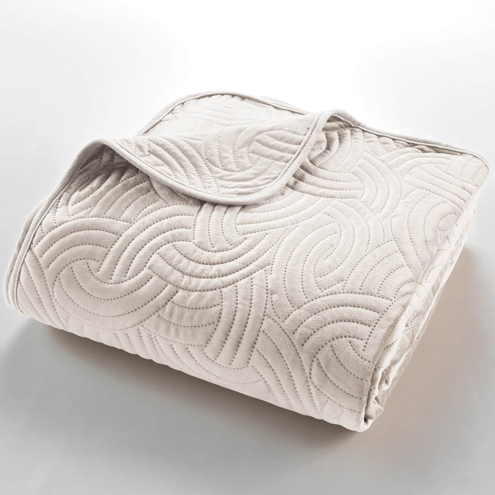 Krémszínű bársony ágytakaró és párnahuzat szett 240x260 cm Solange – douceur d'intérieur