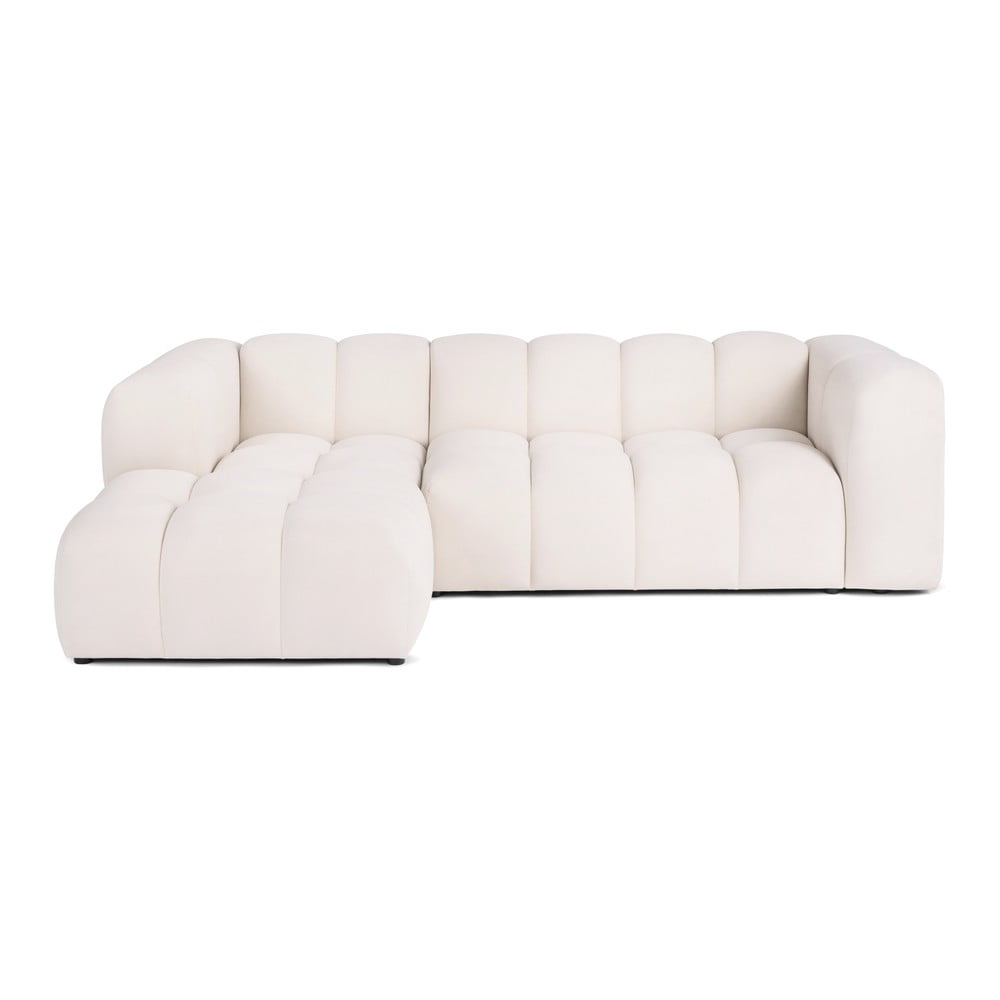 Krémszínű bársony sarokkanapé (bal oldali-heverő résszel) Cube – Bonami Selection