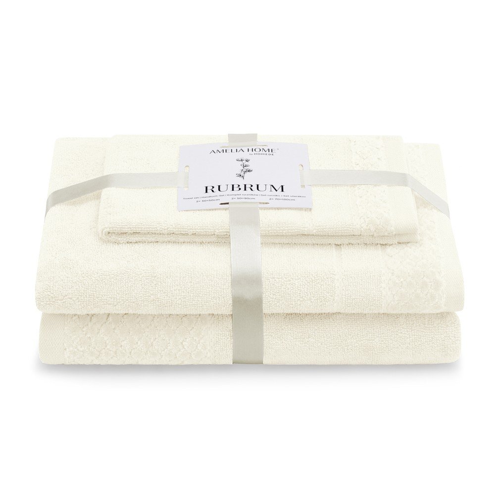 Krémszínű frottír pamut törölköző és fürdőlepedő készlet 3 db-os Rubrum – Restilo