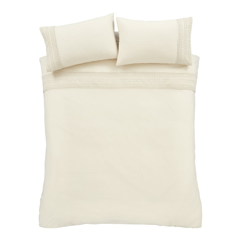 Krémszínű kétszemélyes ágyneműhuzat 200x200 cm Broderie Anglaise – Catherine Lansfield