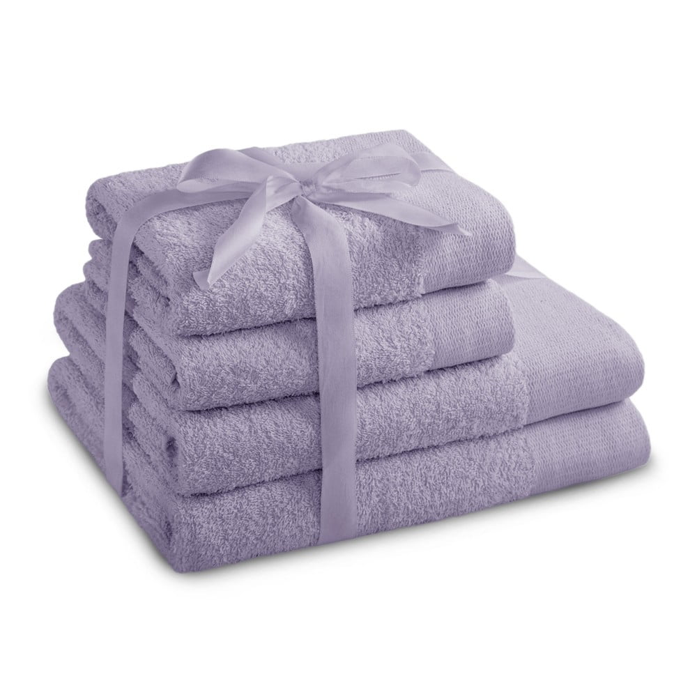 Levendula színű frottír pamut törölköző és fürdőlepedő készlet 4 db-os Amari – Restilo